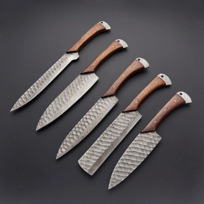 Hand Forged Damascus Chef Set, Handmade Kitchen knife, Damascus Chef knives, Cooking knife, Kitchen knives, Anniversary & Birthday gift USA