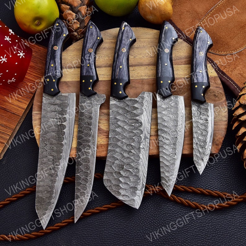 Hand Forged Damascus Chef Set, Handmade Kitchen knife, Damascus Chef knives, Cooking knife, Kitchen knives, Anniversary & Birthday gift USA